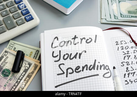 Controllare il concetto di spesa. Home budget e denaro. Foto Stock