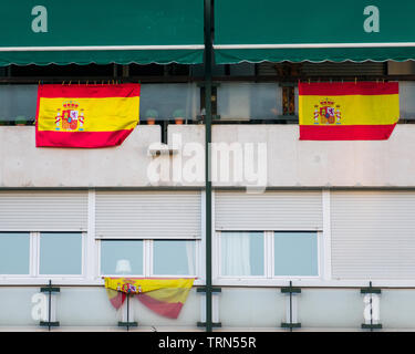 Dettaglio della facciata edificio classe lavoro Madrid, Spagna Foto Stock