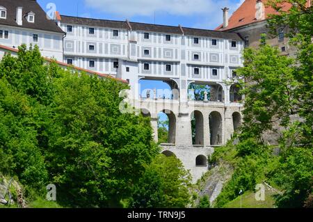 Cesky Krumlov, a sud della Boemia e della città patrimonio mondiale Unesco nella Repubblica ceca dal 1992, monumento nazionale dal 1989, Foto Stock