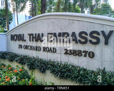 Ingresso al Royal Thai Embassy, Orchard Road, Singapore Foto Stock