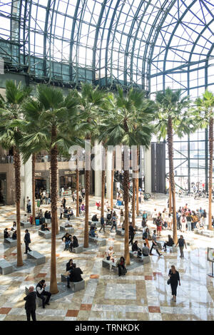 Il giardino di inverno Atrium, luogo di Brookfield nel Battery Park City, NYC, STATI UNITI D'AMERICA Foto Stock