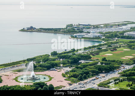 Vista aerea del Grant Park e del Lago Michigan Foto Stock