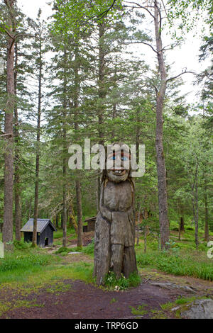 Floyen mountain troll in legno carving, Norvegia Foto Stock