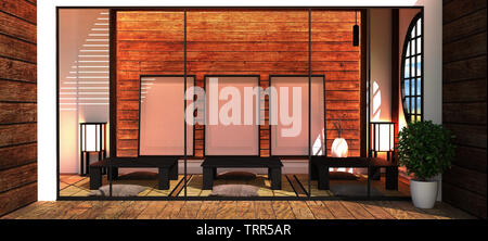 Grande design roominterior nel soggiorno moderno con nero a bassa tabella ,lampada,vase, e decor di stile Japanses. Il rendering 3D Foto Stock