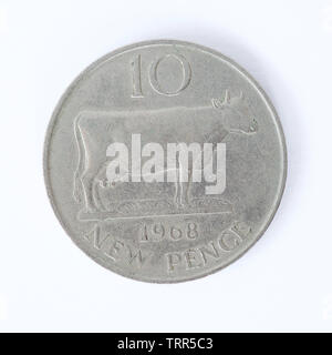 Guernsey 10 pence - Elisabetta II Coin - 1968 Foto Stock