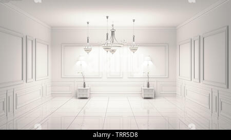 Bella di lusso classico interno bianco. Il rendering 3D Foto Stock