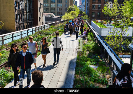 Nella foto è la linea alta a 1,45-miglio-elevata lunga parco lineare, greenway e rail trail creato su un ex New York Central Railroad, STATI UNITI D'AMERICA. Foto Stock