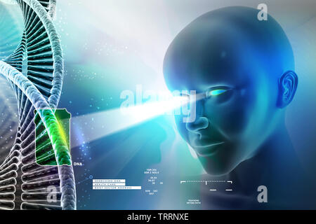 Occhio guardando avanti contro le strutture di DNA Foto Stock