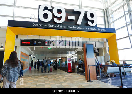 Cancelli di partenza a Brisbane Airport Terminal Internazionale, Queensland, Australia Foto Stock