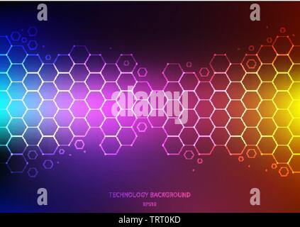 Abstract la scienza e la tecnologia concetto da esagoni pattern con nodo sulla vibrante colore sfondo. Molecola di struttura e di comunicazione. Scienza e Illustrazione Vettoriale