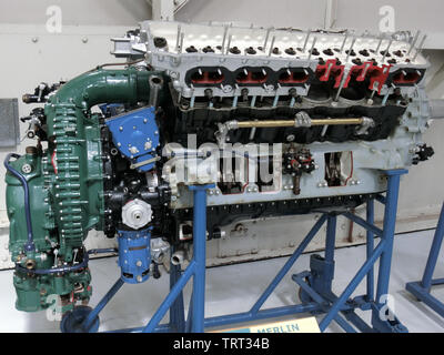 Rolls Royce Merlin dodici cilindri pistone sovralimentato motore aeronautico. Utilizzato in Spitfire, uragano, Lancaster e Mustang durante il WW2 Foto Stock