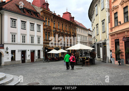 Centro citta' street view, città di Lubiana, Slovenia, Europa Foto Stock