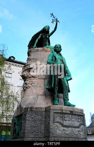 Il monumento Prešeren, Piazza Prešeren, città di Lubiana, Slovenia, Europa Foto Stock