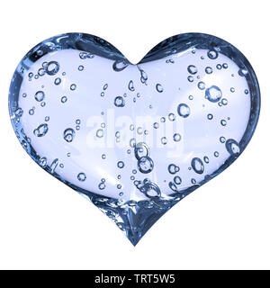 Cuore liquido forma pura acqua simbolo traslucido con delle bolle di ossigeno all'interno. Pulire amore salute pulizia vita icona del concetto del gioco. Il rendering 3D Foto Stock