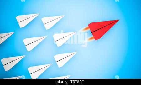 Concetto di leader con piani di carta: Carta rossa aereo il più veloce. Il rendering 3D Foto Stock