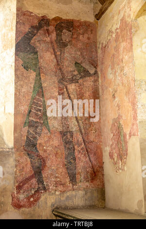 Pittura a muro di cavaliere in cappella, Farleigh Hungerford castello, Somerset, Inghilterra, UK c 1440 Foto Stock