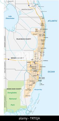 Miami metropolitan area o una maggiore area di Miami mappa Illustrazione Vettoriale
