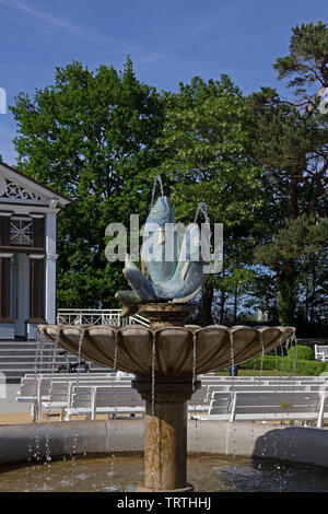 Scultura di pesce presso i giardini del centro termale, Boltenhagen, Meclemburgo-Pomerania Occidentale, Germania Foto Stock