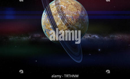 Bella esopianeta con un sistema ad anello, esotico pianeta alieno (spazio 3d'illustrazione) Foto Stock