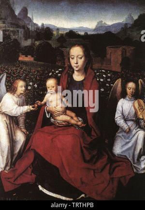 Hans Memling - Vergine Bambina Giardino di Rose con due angeli C 1480 Foto Stock