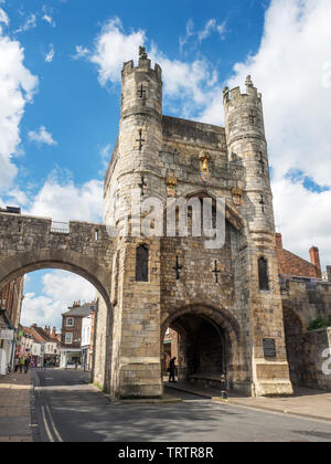 Monk Bar gatehouse nelle mura della città di York Yorkshire Inghilterra Foto Stock
