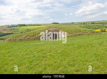 Stoney Littleton long barrow neolitico chambered tomba, Wellow, Somerset, Inghilterra, Regno Unito Foto Stock