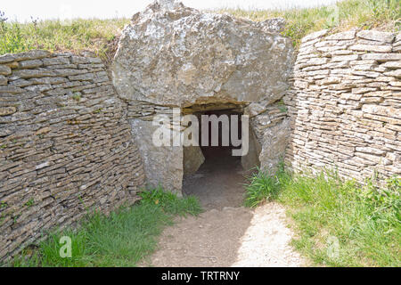 Stoney Littleton long barrow neolitico chambered tomba, Wellow, Somerset, Inghilterra, Regno Unito Foto Stock