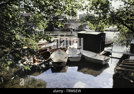 Punting lungo il fiume Tamigi da follia Bridge, Oxford, Oxfordshire, England, Regno Unito Foto Stock