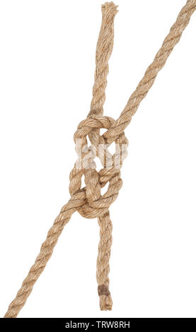 Carrick bend knot unendo due cavi isolati su sfondo bianco Foto Stock