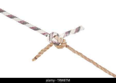 Rigger's bend knot unendo due cavi isolati su sfondo bianco Foto Stock