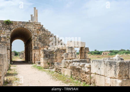 Ripristinato sedi dell'ippodromo, Al Bass sito archeologico, pneumatico, Libano Foto Stock