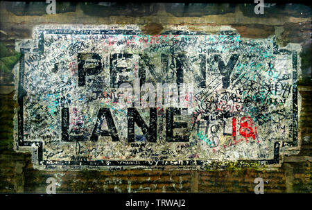 Penny Lane road sign, Liverpool Foto Stock