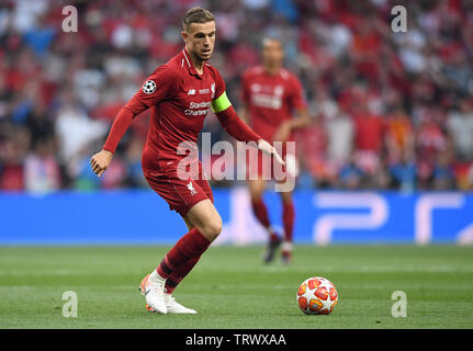 MADRID, Spagna - 1 giugno 2019: Jordan Henderson di Liverpool nella foto durante il 2018/19 finale di UEFA Champions League tra Tottenham Hotspur (Inghilterra) e Liverpool FC (Inghilterra) a Wanda Metropolitano. Foto Stock