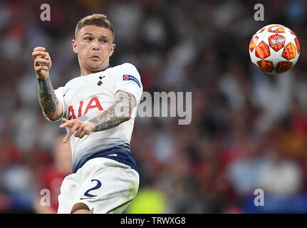 MADRID, Spagna - 1 giugno 2019: Kieran Trippier di Tottenham mostrato durante il 2018/19 finale di UEFA Champions League tra Tottenham Hotspur (Inghilterra) e Liverpool FC (Inghilterra) a Wanda Metropolitano. Foto Stock