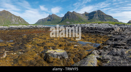 Paesaggi costieri a Flakstad beach, Norvegia. Foto Stock