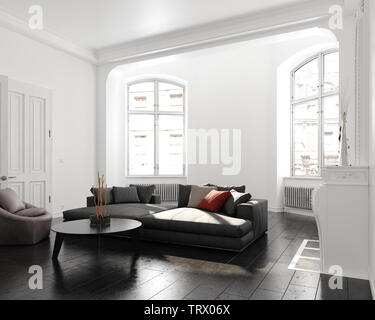 Moderni interni bianchi, stile scandinavo, 3D render Foto Stock