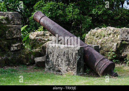 Vecchio cannone a forte San Lorenzo, prima del restauro del sito. Foto Stock