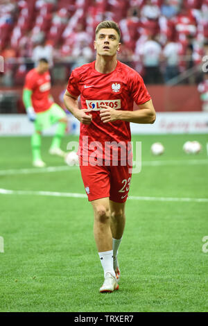 Varsavia, Polonia - 10 giugno 2019: Qualifiche Euro 2020 corrisponde la Polonia - Israele 4:0. Krzysztof Piatek durante il warm-up. Foto Stock