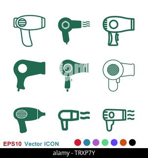 Asciugacapelli icona vettore. Asciugatura dei capelli simbolo, moderno simbolo dell'interfaccia utente Illustrazione Vettoriale