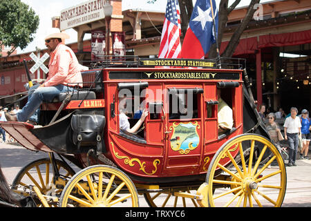 Caratteri colorati a Fort Worth Stockyards museo vivente, Texas, Stati Uniti d'America. Foto Stock