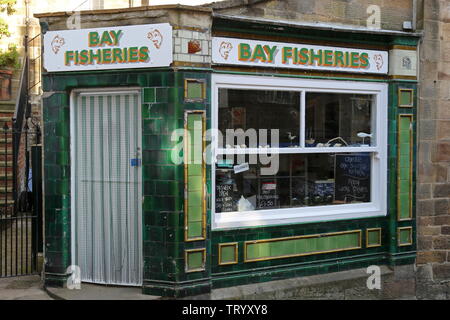 Bay la pesca, Strada Nuova, Robin Hood's Bay, Borough di Scarborough, North Yorkshire, Inghilterra, Gran Bretagna, Regno Unito, Gran Bretagna, Europa Foto Stock