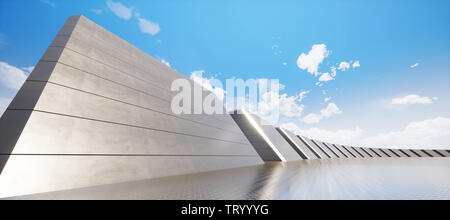 Colorato sfondo panoramico astratto: Tunnel in metallo. (Piastra posteriore dell'auto, illustrazione generata digitalmente dal computer di rendering 3D). Foto Stock