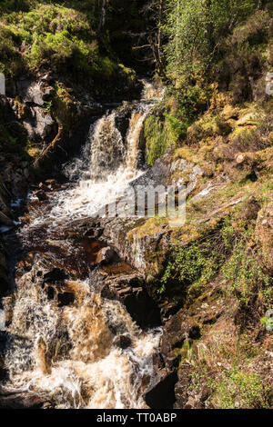 La montagna masterizzare Allt na h-Annaite a cascata verso il basso la collina nel Strathconon, Ross and Cromarty, Scozia. 7 Giugno 2019 Foto Stock