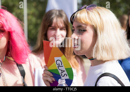 Sofia, Bulgaria - Giugno 08, 2019: Sofia orgoglio è il più grande evento annuale dedicato all'uguaglianza e i diritti umani di tutti i cittadini e il più grande Foto Stock