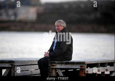 Cane giocando sulla spiaggia di cappella, la Porta Santa Maria, Isola di Man e Isole britanniche Foto Stock