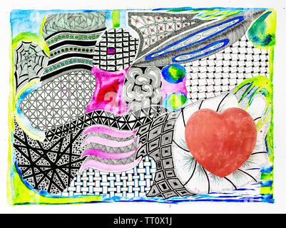 Mixed media illustrazione astratta. Foto Stock