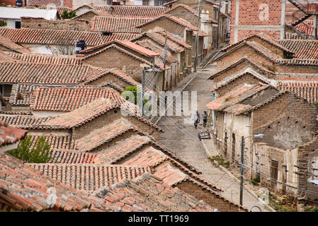 Vista sulla città mercato di Tarabuco, Bolivia Foto Stock