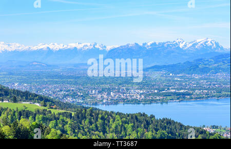 Vista impressionante di Bregenz e la valle del Reno a est del lago di Costanza Foto Stock