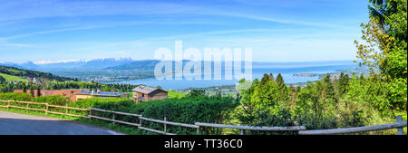 Vista impressionante di Bregenz e la valle del Reno a est del lago di Costanza Foto Stock