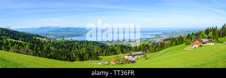 Vista impressionante di Bregenz e la valle del Reno a est del lago di Costanza Foto Stock